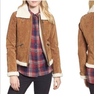 Lucky Brand Suede Leather Faux Shearling Jacket